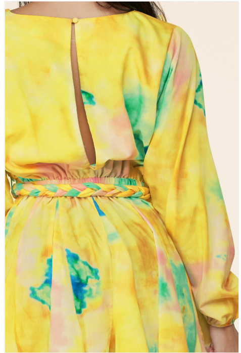Yellow Tie Dye Godet Mini Dress