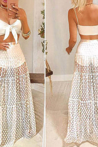 Summer Swimwear Women Maxi Skirt See Through Polka Dot Pleated Retro Swimsuit Bikini Cover