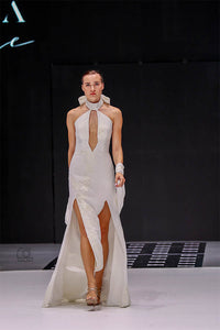 White Sequin Long  Evening Dress with Front Side Slit