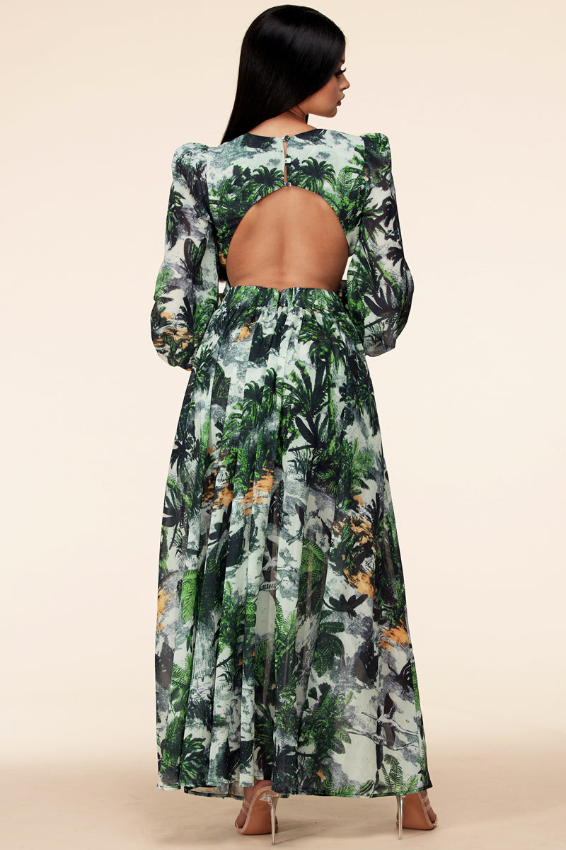 Green Wilderness Print Maxi Dress