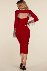 Midi Dress with Rhinestone - Red