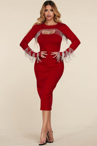 Midi Dress with Rhinestone - Red