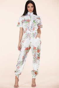 Floral Print Linen Jumpsuit