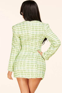 Light Sage Green Tweed Mini Dress
