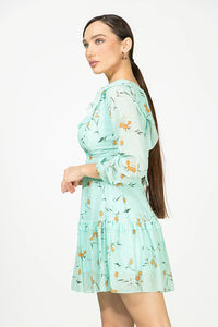 Floral Print Ruffled Long-sleeve Dress