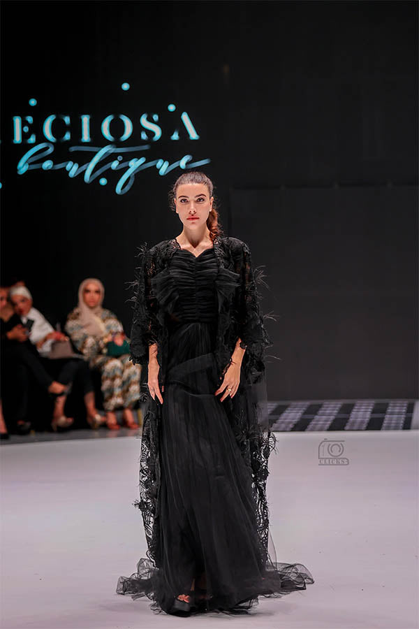 Pleated Mesh long gown