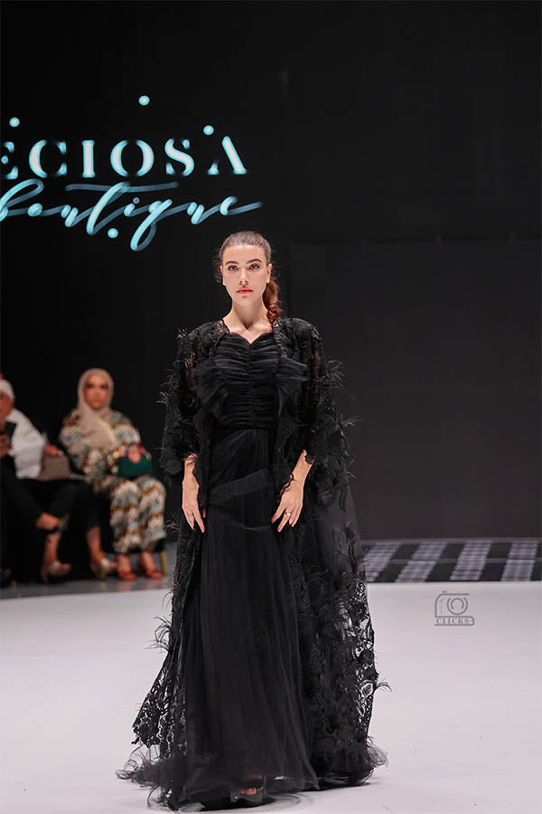 Pleated Mesh long gown